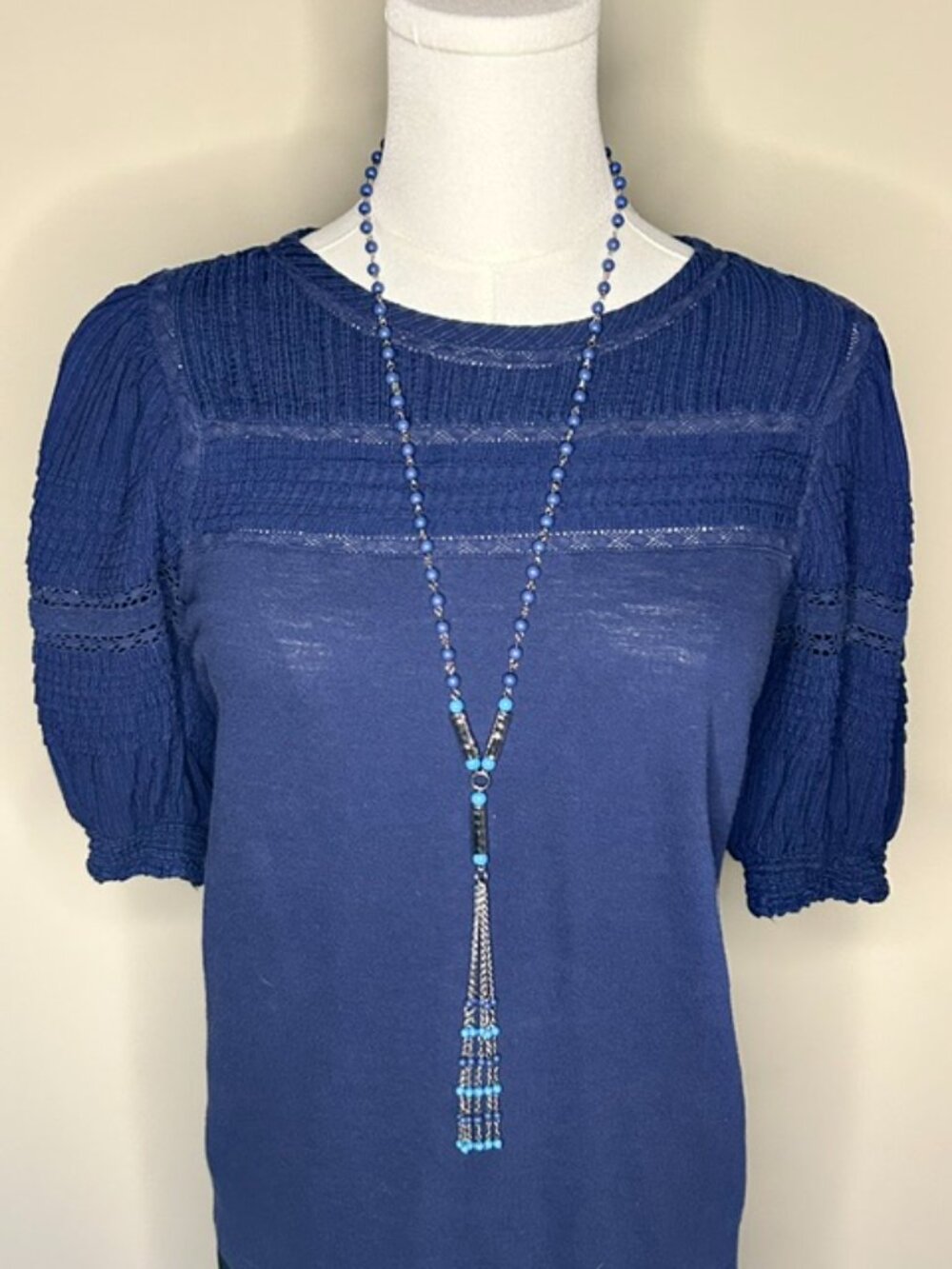 NWOT Set - Silver-tone and Blue Bead Necklace and Bracelet